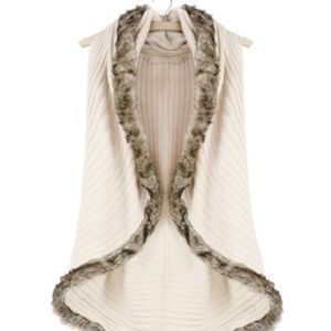 White Faux Fur-Trim Vest